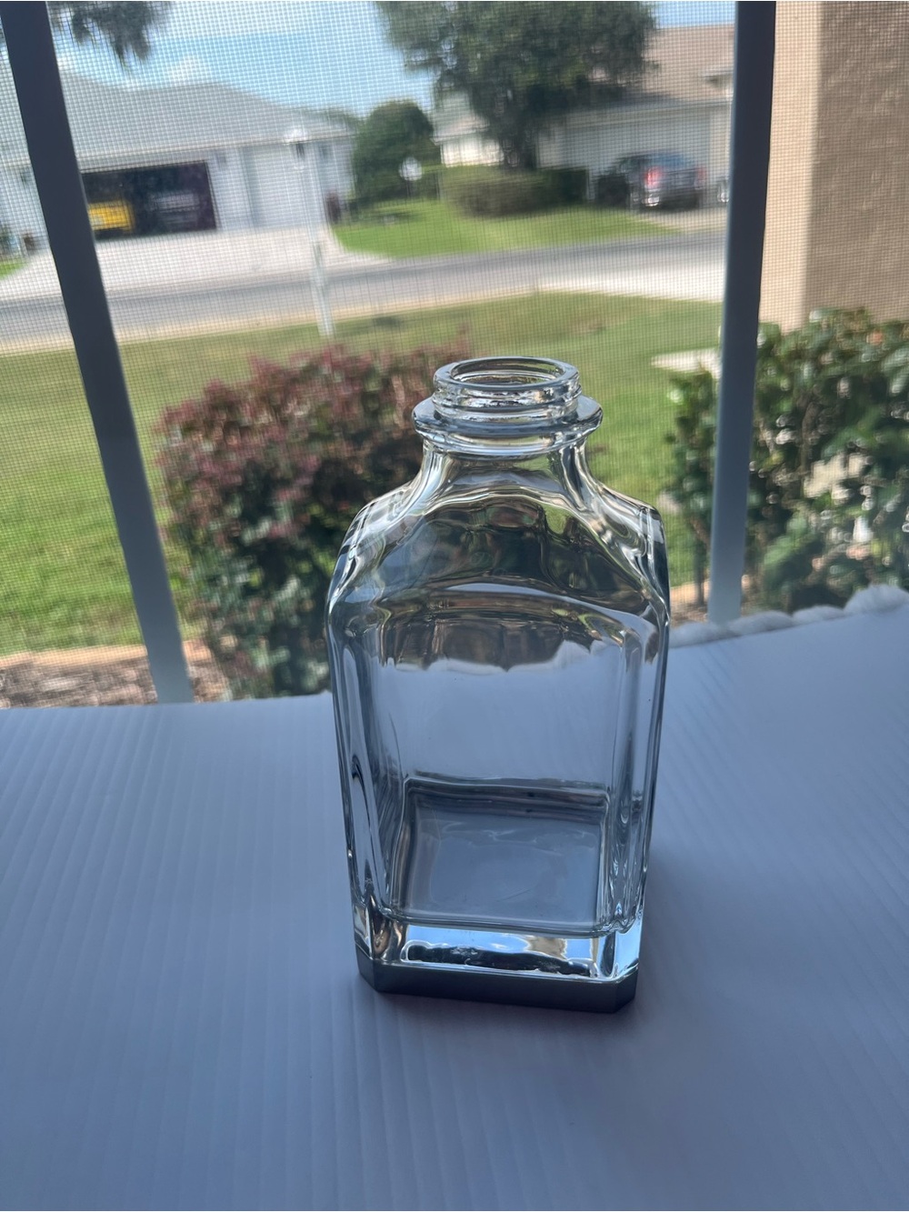 Clear Glass Decorative Bottle Decanter Silver Base No Stopper